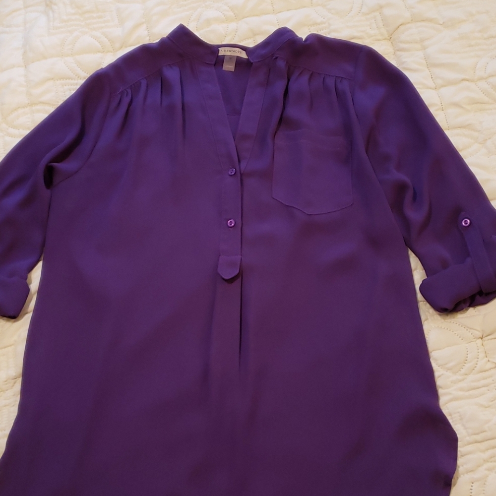 Purple Women's Blouse - Split-Neck Long Sleeve